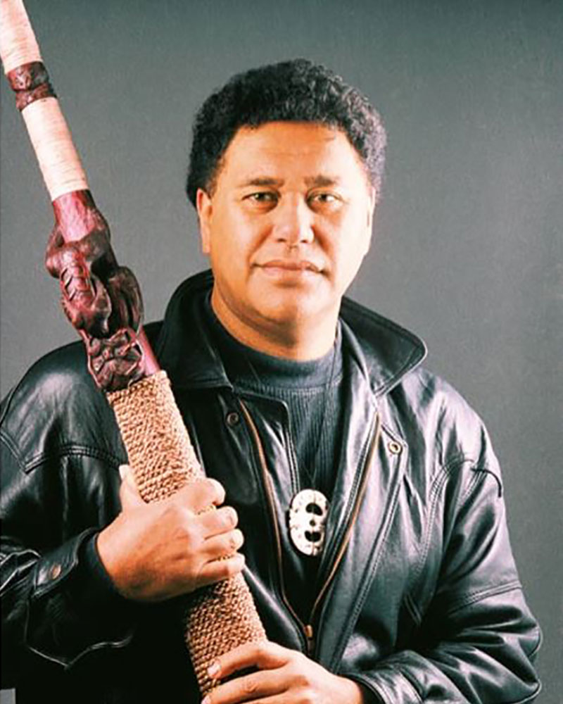Dr Hirini Melbourne with his pūkāea Tamanui. Photo: University of Waikato