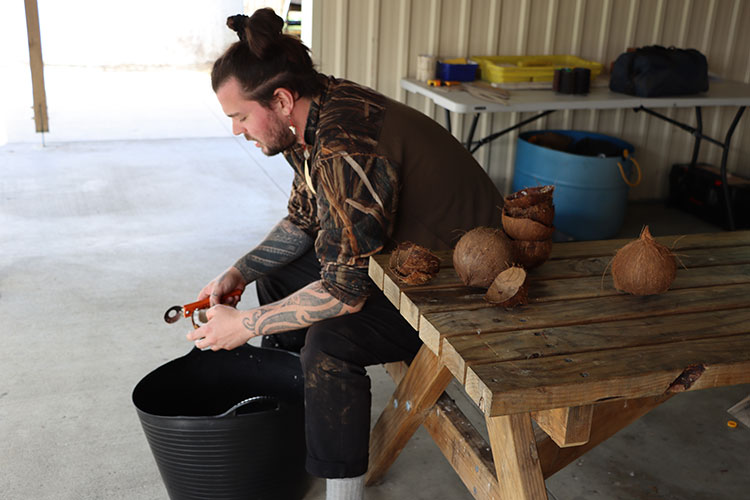 Salvador Brown crafting taonga pūoro